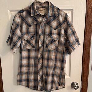 Wrangler Short Sleeve Plaid Shirt in Brown and Blue